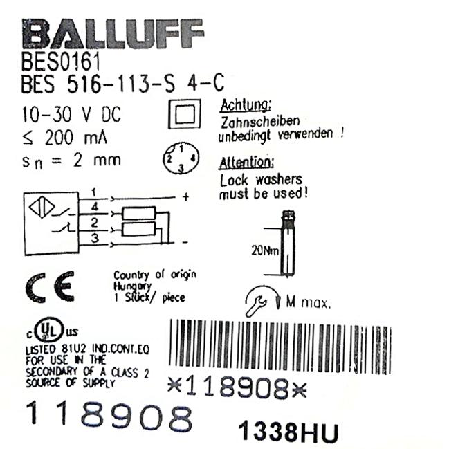 Produktfoto 2 von BALLUFF Induktiver Standardsensor BES 516-113-S4-C