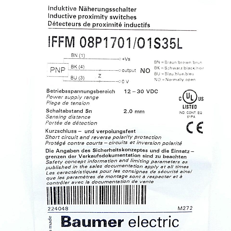 Produktfoto 2 von BAUMER Induktiver Näherungsschalter IFFM 08P1701/O1S35L