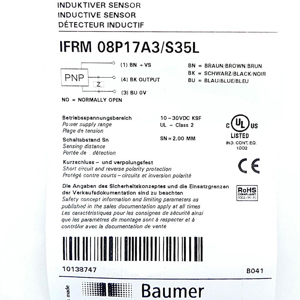 Produktfoto 2 von BAUMER Induktiver Näherungsschalter IFRM 08P17A3/S35L