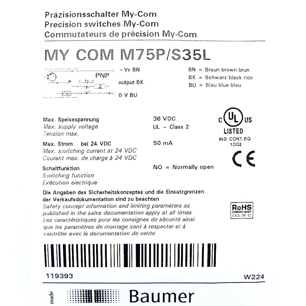 Produktfoto 2 von BAUMER MY COM Präzisionsschalter M75P/S35L