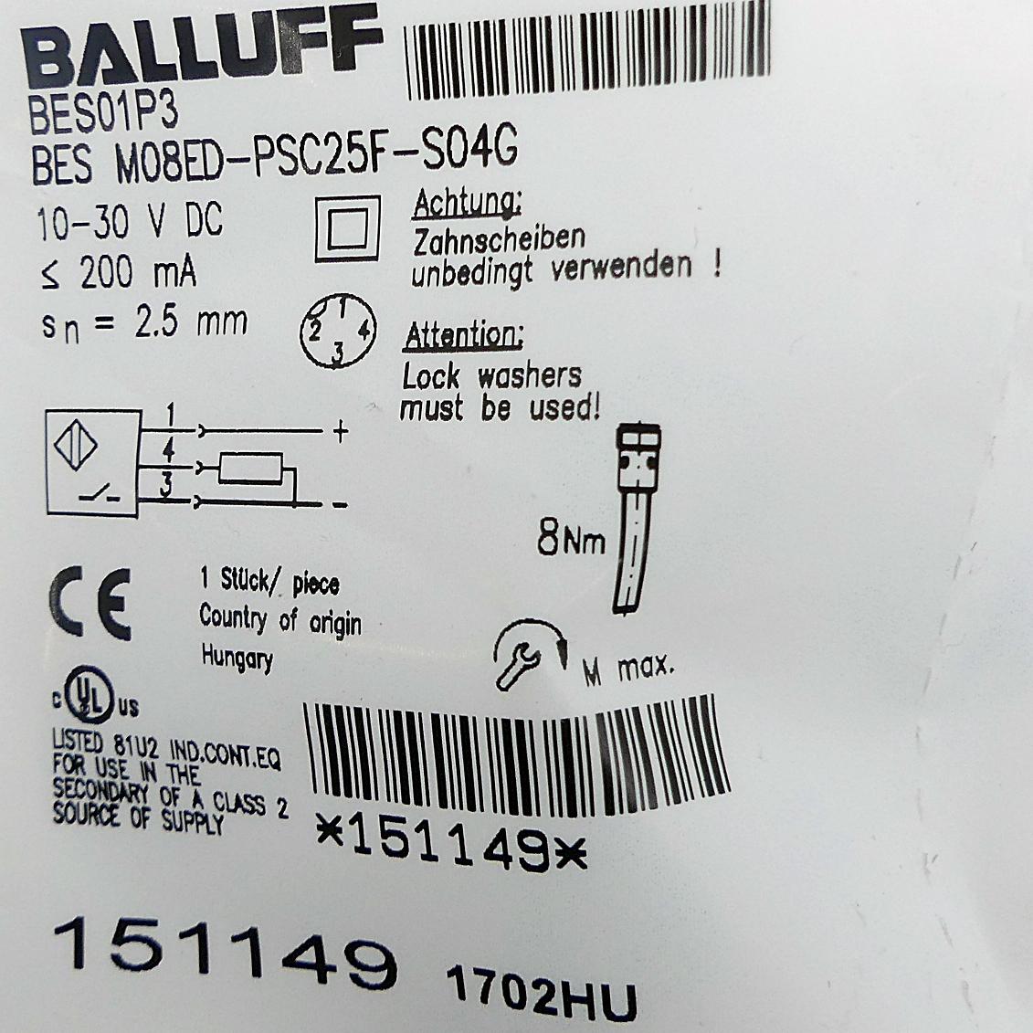 Produktfoto 2 von BALLUFF Induktiver Standardsensor BES01P3