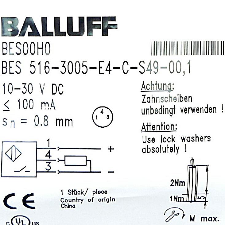 Produktfoto 2 von BALLUFF Induktiver Standardsensor BES 516-3005-E4-C-S49-00,1