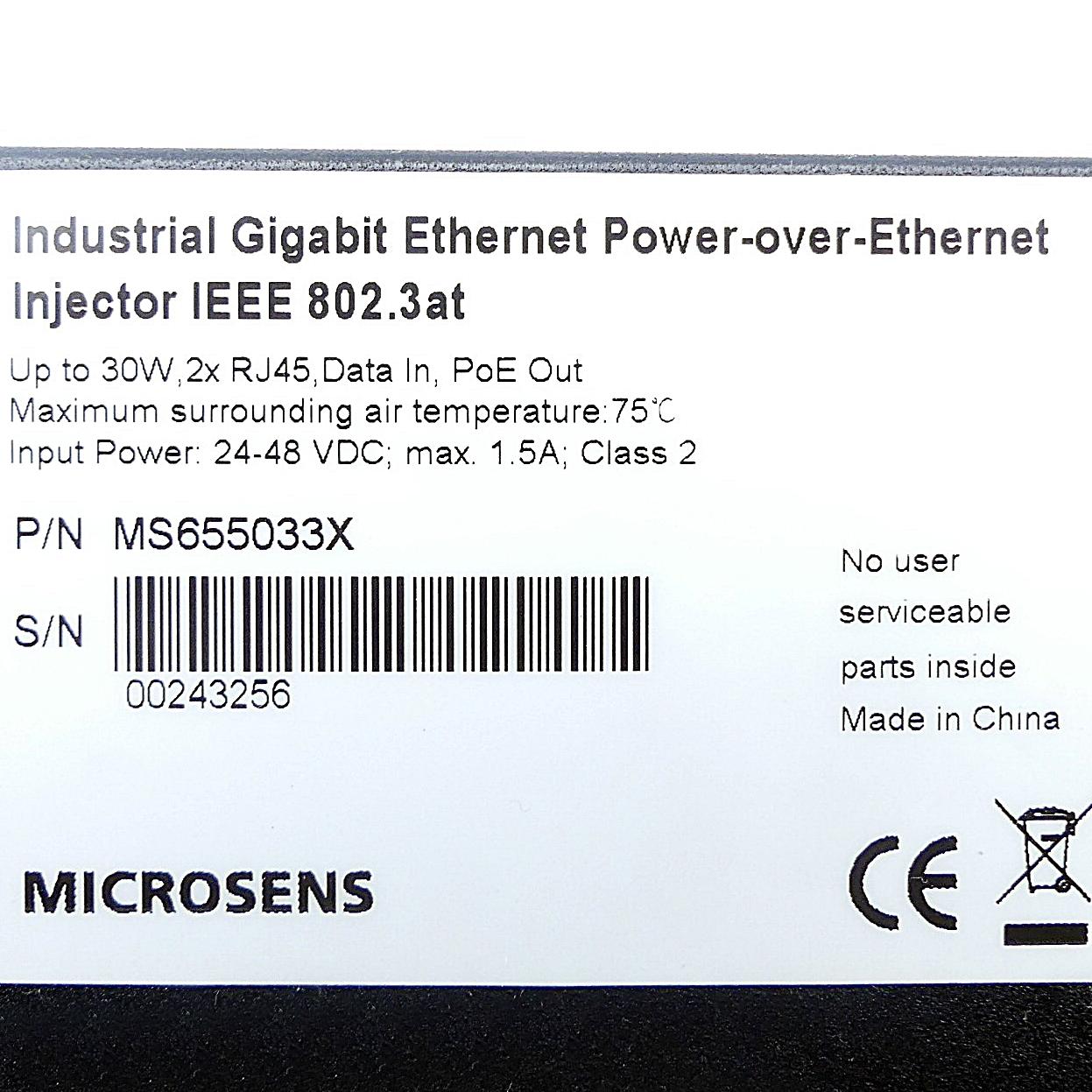 Produktfoto 2 von MICROSENS Industrial Gigabit Ethernet Power -over- Ethernet Injektor IEEE 802.3at