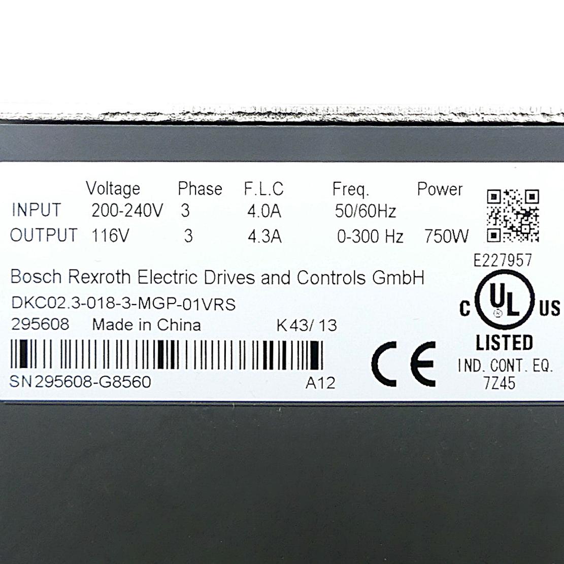 Produktfoto 2 von REXROTH Servo controller DKC02.3-018-3-MGP-01VRS