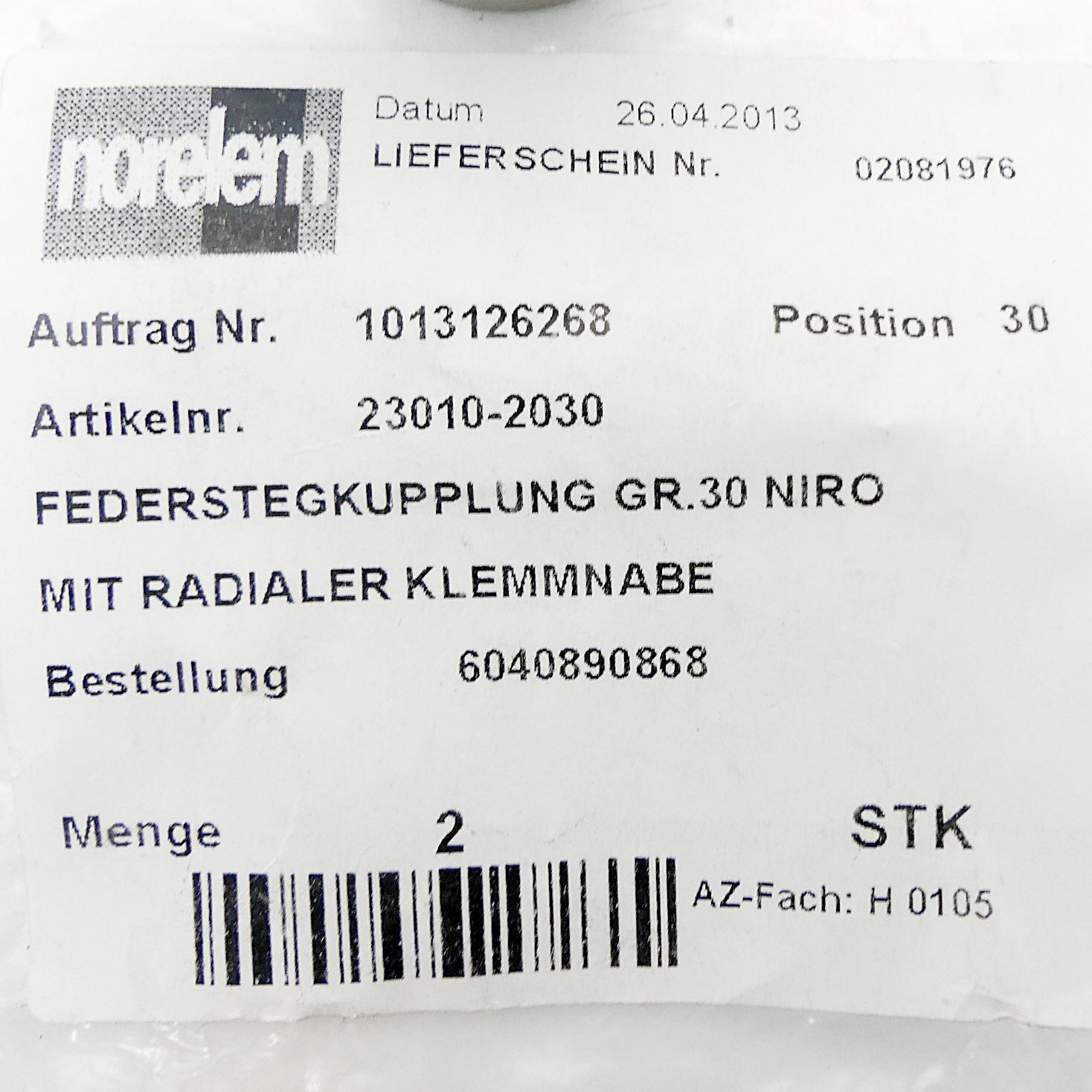 Produktfoto 2 von NORELEM Federstegkupplung Gr. 30 Niro