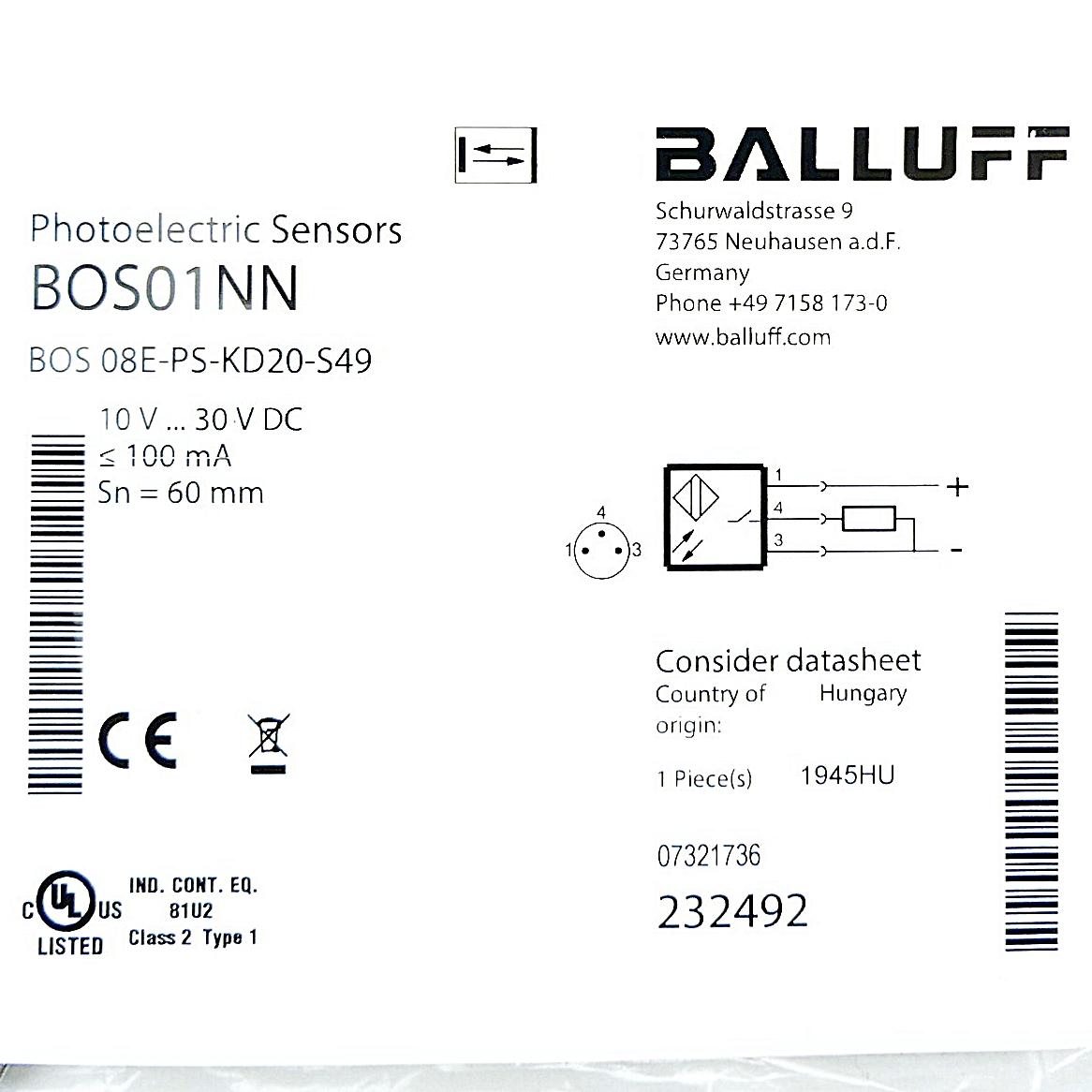 Produktfoto 2 von BALLUFF Lichttaster BOS01NN