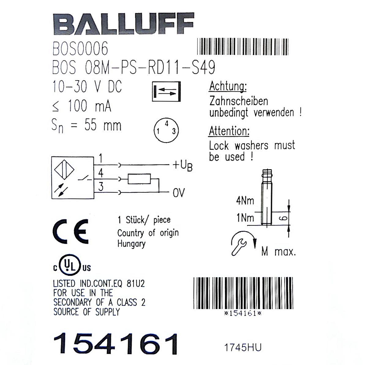 Produktfoto 2 von BALLUFF Lichttaster BOS0006