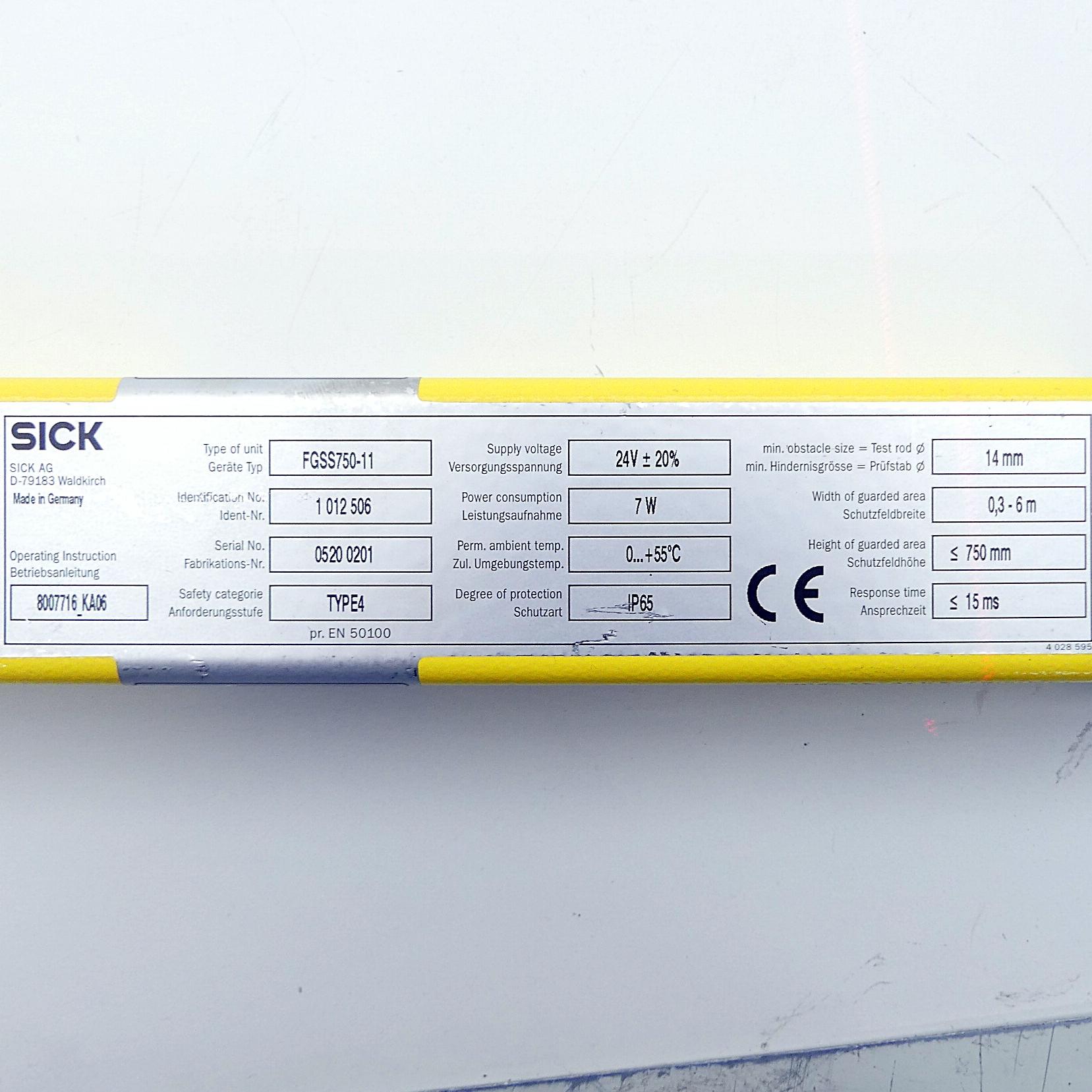 Produktfoto 2 von SICK Sicherheitslichtvorhang Sender FGSS750-11