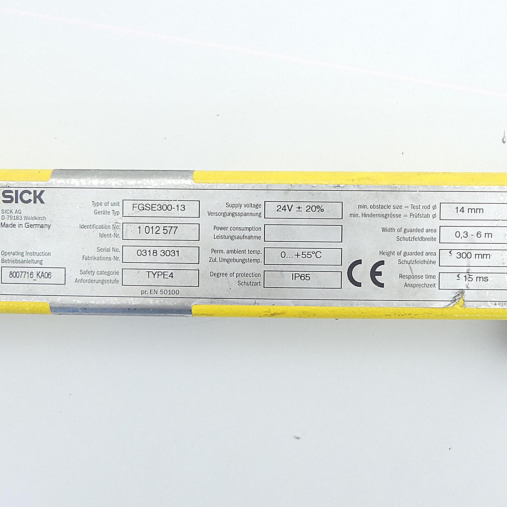 Produktfoto 2 von SICK Sicherheitsvorhang Empfänger FGSE300-13