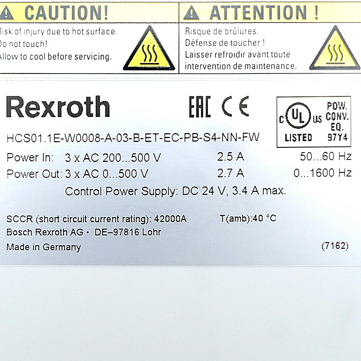 Produktfoto 2 von REXROTH IndraDrive Cs Kompaktumrichter HCS01.1E-W0008-A-03-B-ET-EC-PB-S4-NN-FW