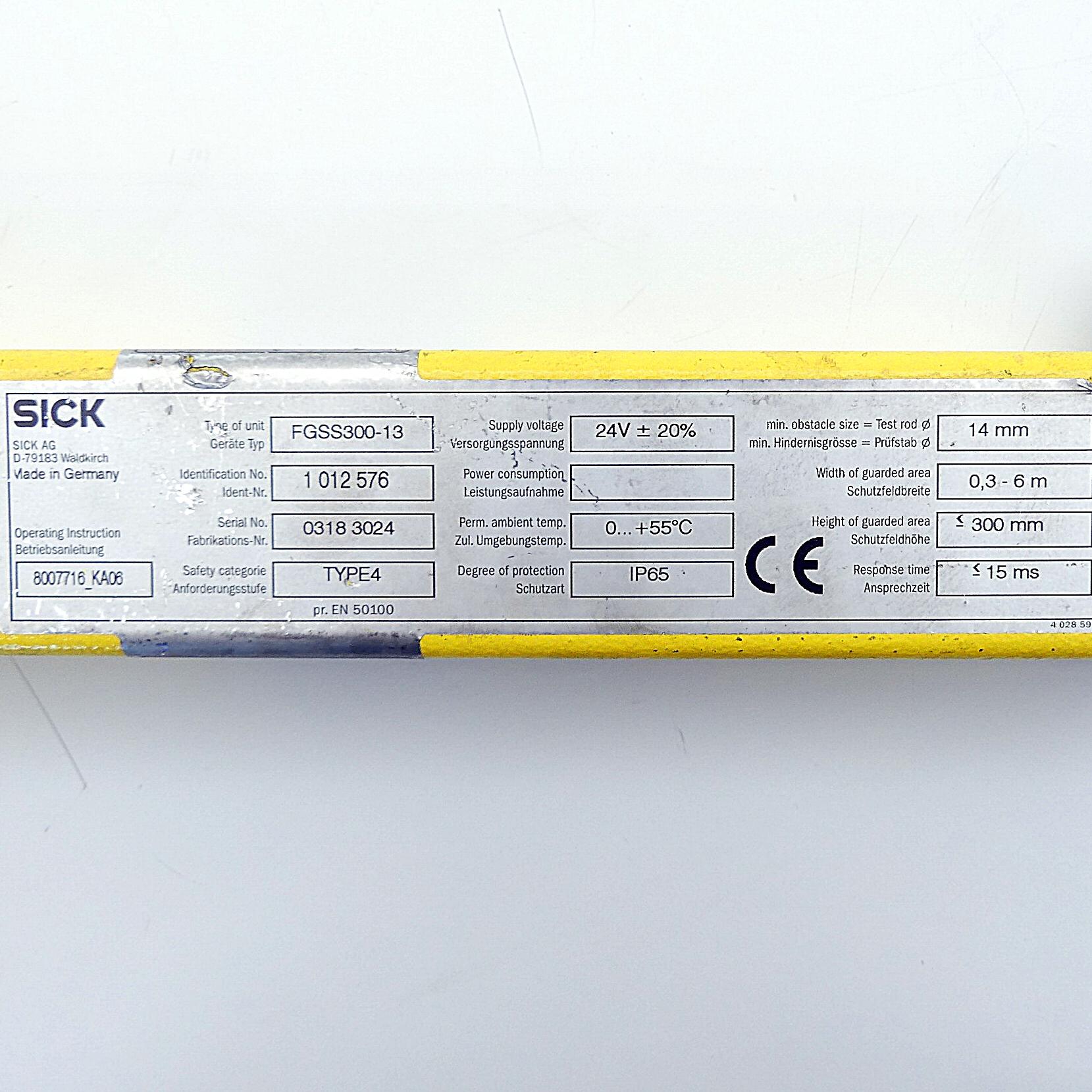 Produktfoto 2 von SICK Sicherheitsvorhang Sender FGSS300-13