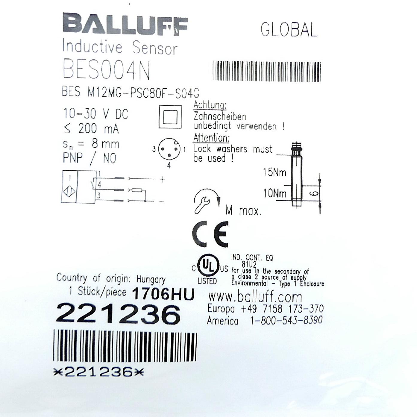 Produktfoto 2 von BALLUFF Induktiver Sensor BES004N