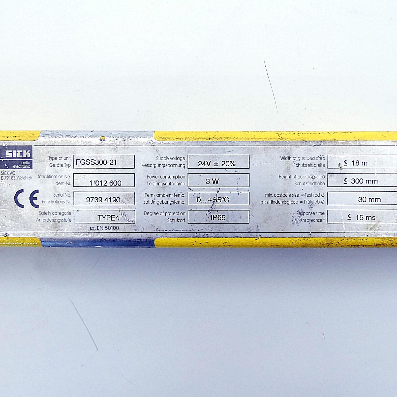 Produktfoto 2 von SICK Sicherheitsvorhang Sender FGSS300-21