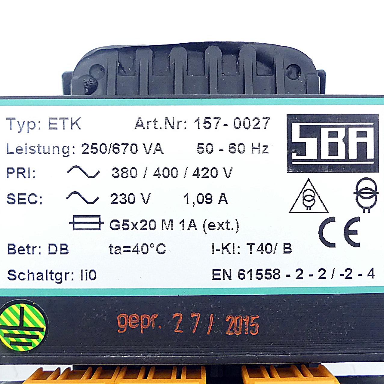 Produktfoto 2 von SBA Transformator ETK