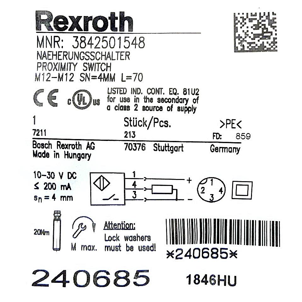 Produktfoto 2 von REXROTH Näherungsschalter M12-M12