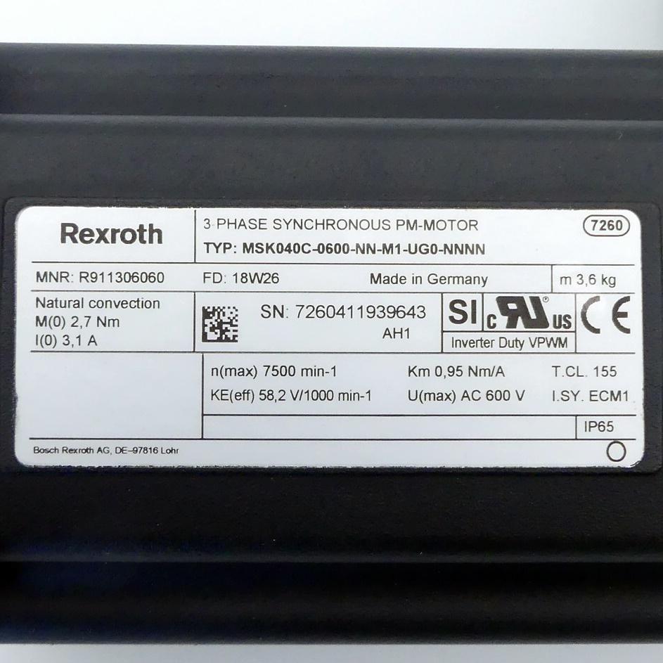 Produktfoto 2 von REXROTH Permanent Magnet Motor MSK040C-0600-NN-M1-UG0-NNNN