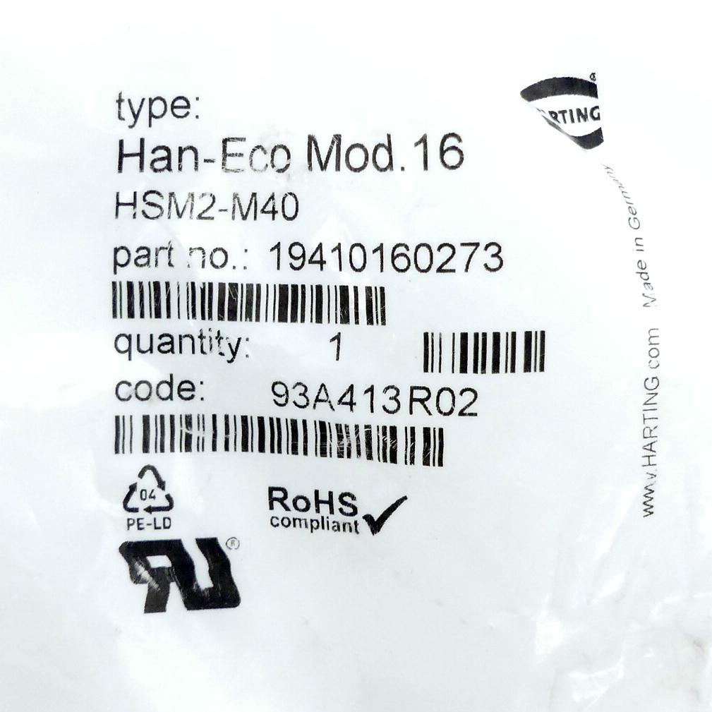 Produktfoto 2 von HARTING Sockelgehäuse HAn-Eco-Mod.16 HSM2-M40