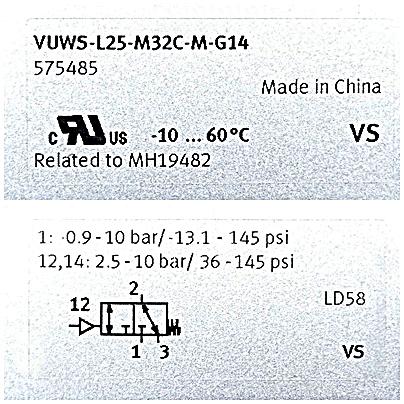 Produktfoto 2 von FESTO 3/2 Wegeventil VUWS-L25-M32C-M-G14