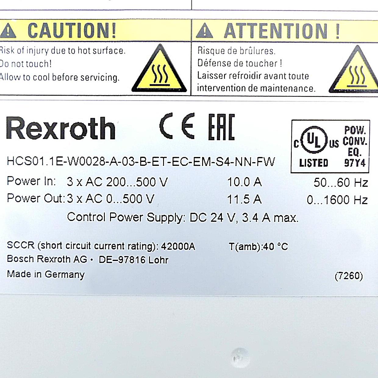 Produktfoto 2 von REXROTH IndraDrive Cs Kompaktumrichter HCS01.1E-W0028-A-03-B-ET-EC-EM-S4-NN-FW