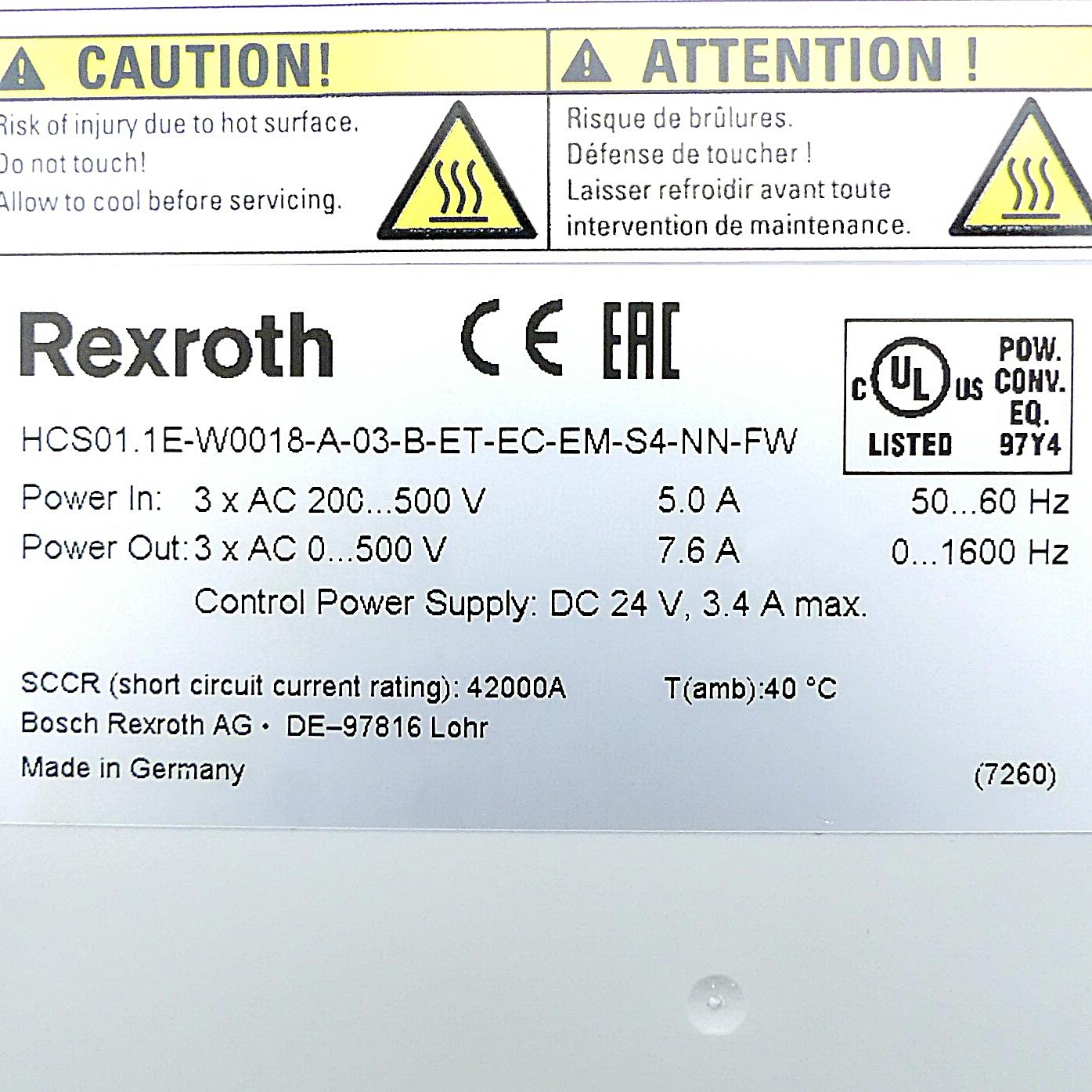 Produktfoto 2 von REXROTH IndraDrive Cs Kompaktumrichter HCS01.1E-W0018-A-03-B-ET-EC-EM-S4-NN-FW