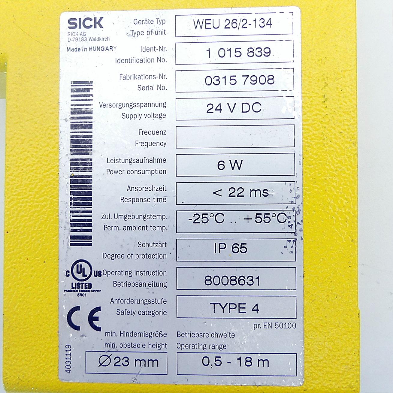 Produktfoto 2 von SICK Sensor WSU 26/2-134