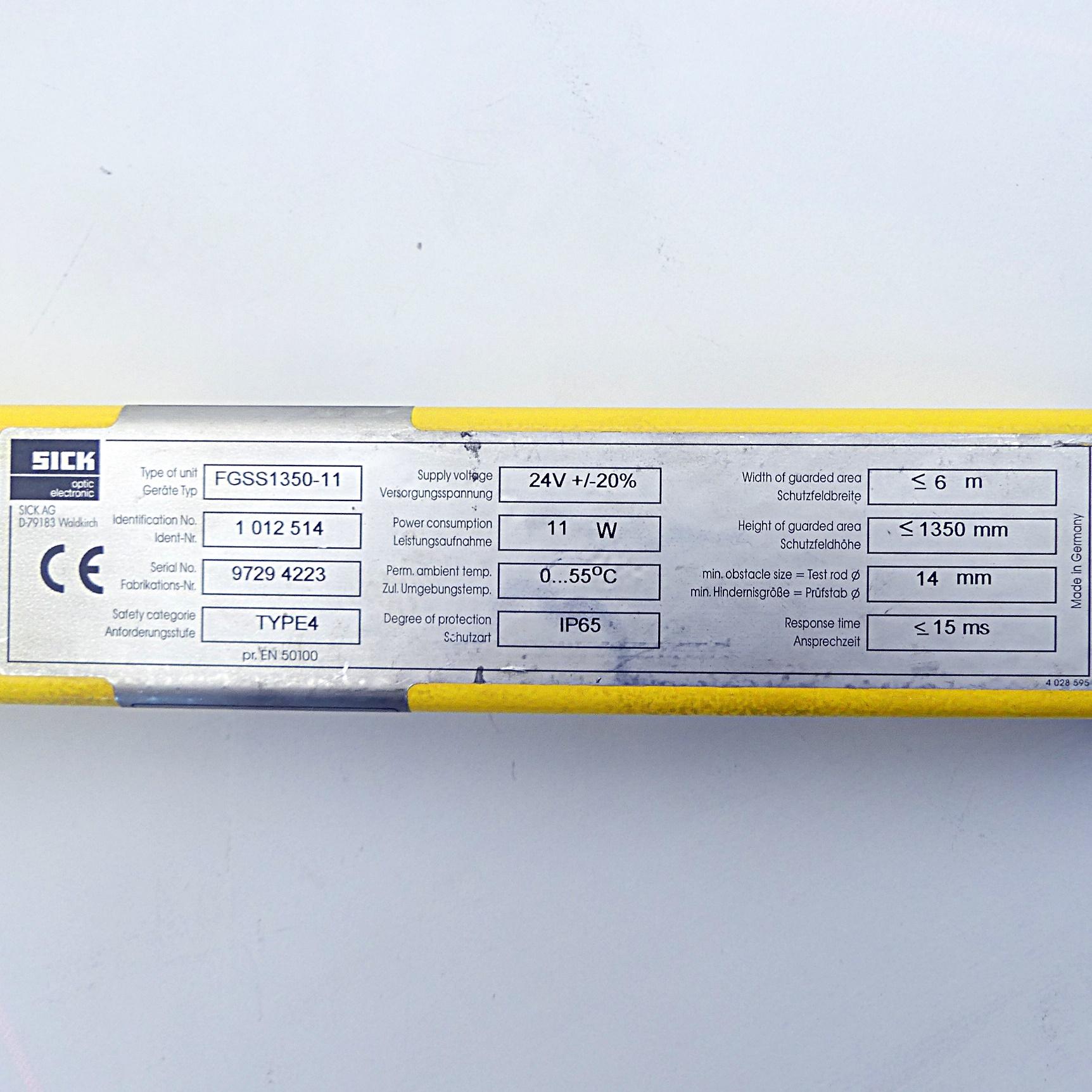 Produktfoto 2 von SICK Sicherheitsvorhang Sender FGSS1350-11