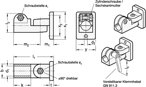 480GN281-B20-2-NI GANTER Gelenk-Klemmverbinder Edelstahl