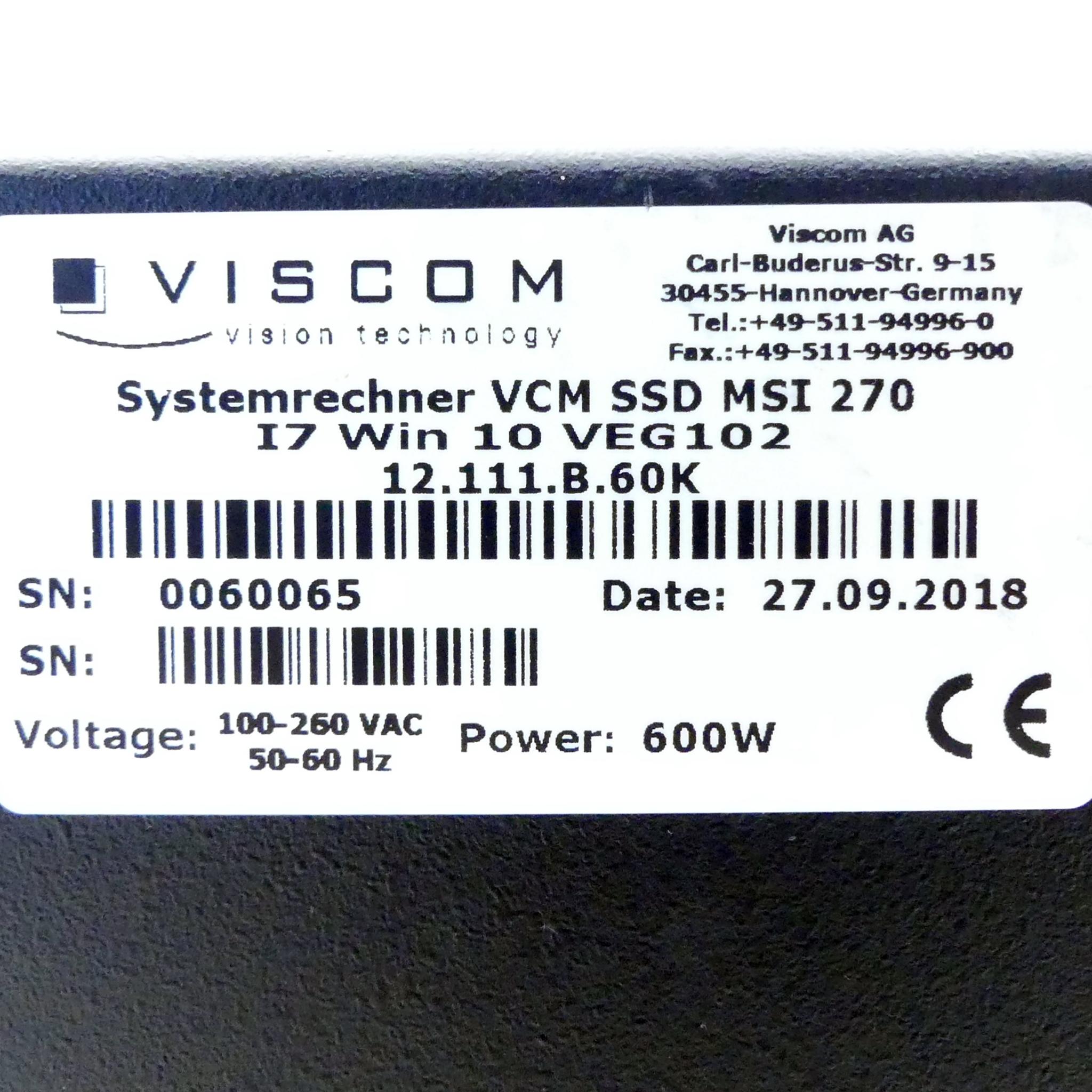 Produktfoto 2 von VISCOM Systemrechner VCM SSD MSI 270 I7 Win 10 VEG102