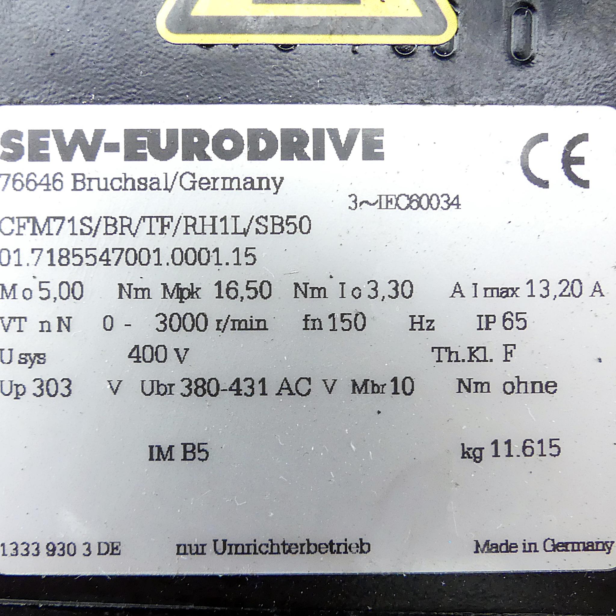 Produktfoto 2 von SEW-EURODRIVE Servomotor CFM71S/BR/TF/RH1L/SB50