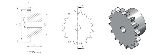 Produktfoto 2 von 454CR6018-KETTENRAD TSUBAKI Kettenrad für Rollenkettenkupplung CR6018