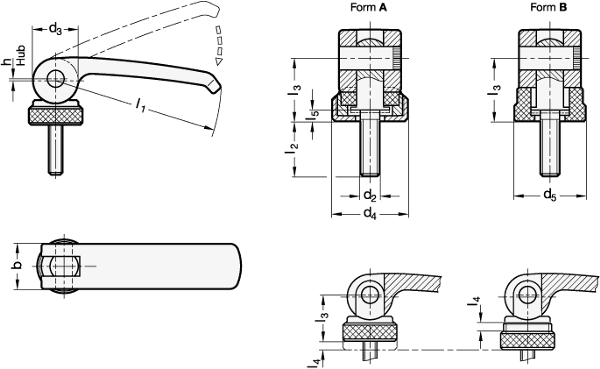 Produktfoto 2 von 480GN927-101-M10-40-A-R GANTER Exzenterspanner mit Schraube, Auflagescheibe m. Stellmutter, rot