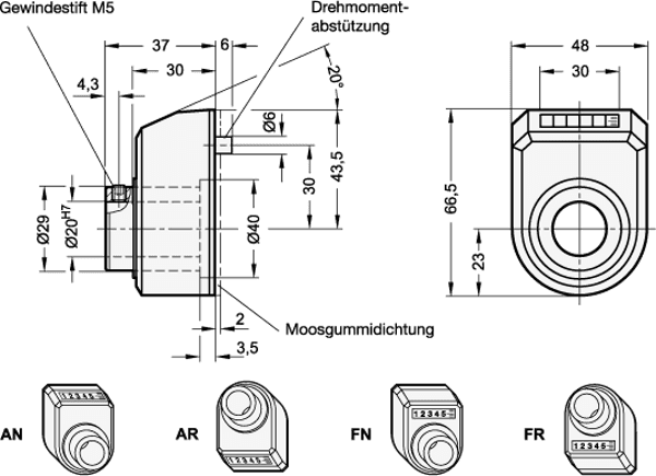 Produktfoto 2 von 480GN953.2-0005.0-AN-R-OR GANTER ELESA-Stellungsanzeiger DD52R.SST-AN-0005.0-R-OR