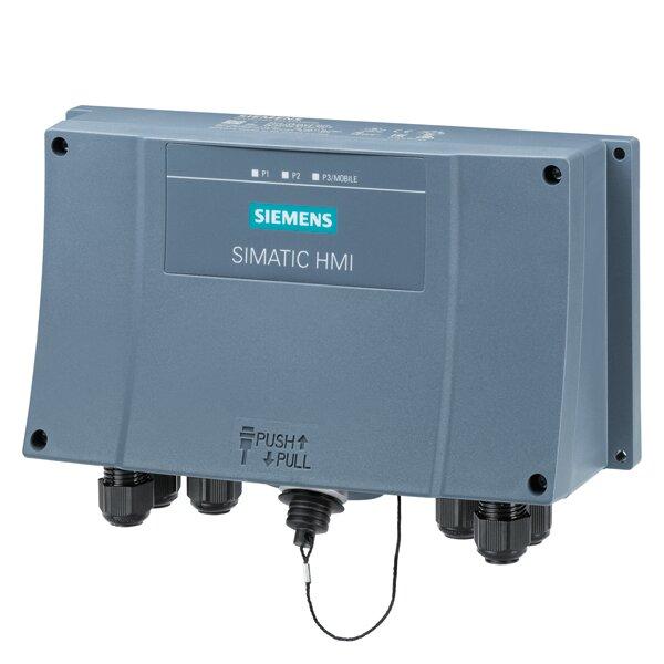 Produktfoto 1 von SIMATIC HMI Anschluss-Box Standard für Mobile Panels, Befestigung auf Wand, PROFINET und PROFIsafe, Anschluss Sicherheitsrelais, Anschlusspunkt-Erkennung, integrierter Switch