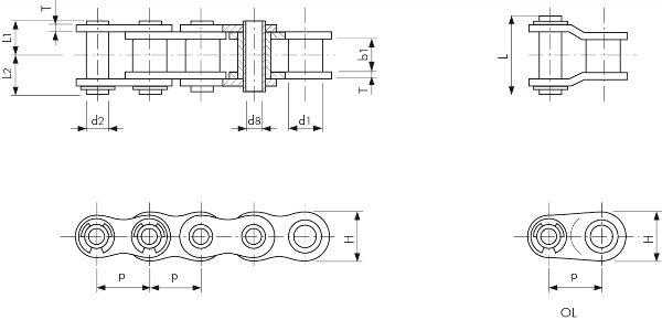 Produktfoto 2 von 454RSC60-1 HP-160GLD TSUBAKI ANSI Hohlbolzenkette RSC60-1 HP Lambda 3/4 Zoll