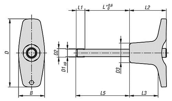 Produktfoto 2 von KUGELSPERRBOLZEN MIT T-GRIFF, D1=5, L=15, L1=5,9, L5=20,9, EDELSTAHL, KOMP:TH...