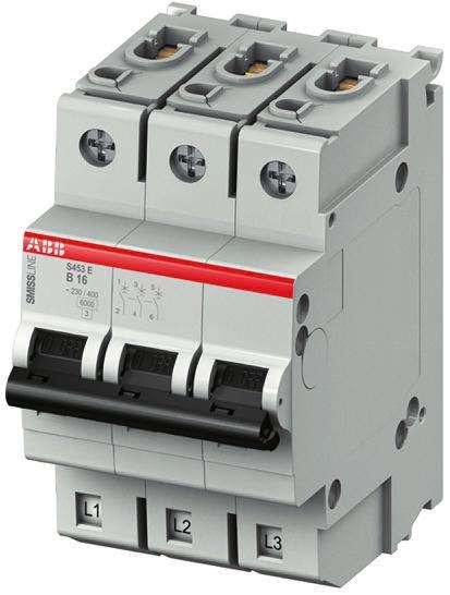 ABB S400E MCB Leitungsschutzschalter Typ B, 3-polig 6A 230V, Abschaltvermögen 6 kA SMISSLINE TP DIN-Schienen-Montage