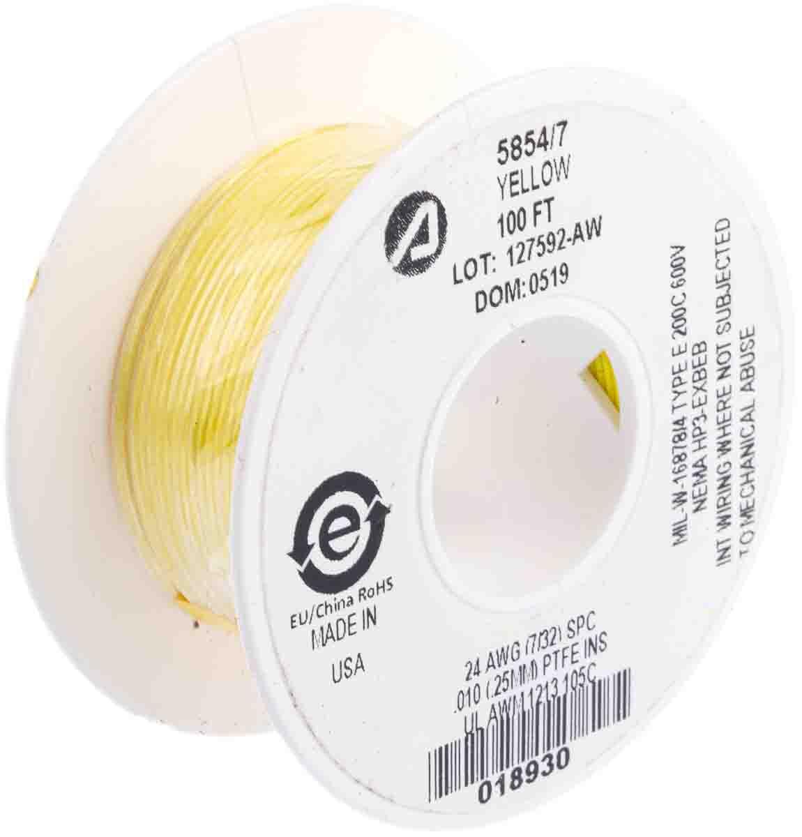 Produktfoto 1 von Alpha Wire Einzeladerleitung 0.23 mm², 24 AWG 30m Gelb PTFE isoliert Ø 1.12mm 7/0.20 mm Litzen UL1213