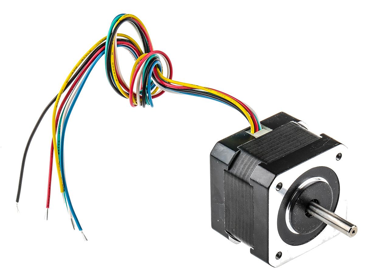 Produktfoto 1 von RS PRO Hybrid 1.8° Schrittmotor 9,6 V / 400 mA 6-adrig, 42.3 x 42.3mm Wellen-Ø 5mm