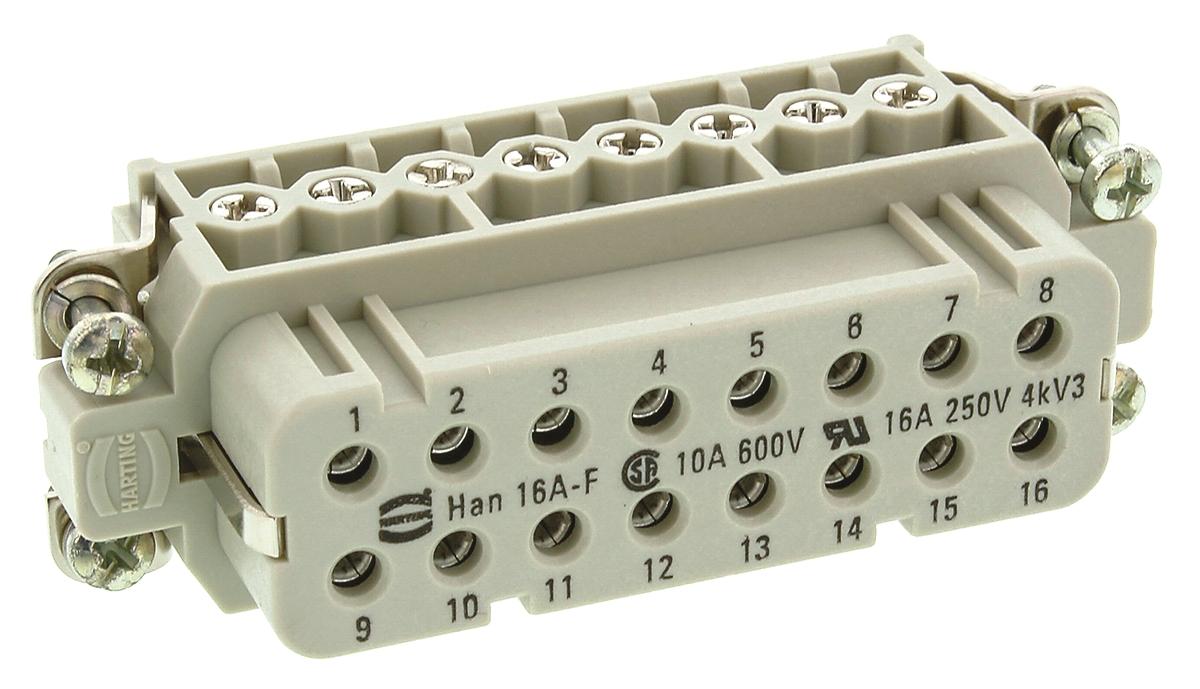 Produktfoto 1 von HARTING Han A Industrie-Steckverbinder Kontakteinsatz, 16-polig 16A Buchse, Schrauben