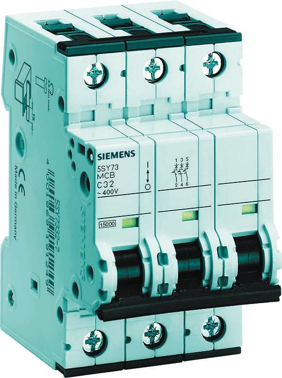 Siemens 5SY7 MCB Leitungsschutzschalter Typ C, 3-polig 300mA 400V, Abschaltvermögen 15 kA Sentron DIN-Schienen-Montage