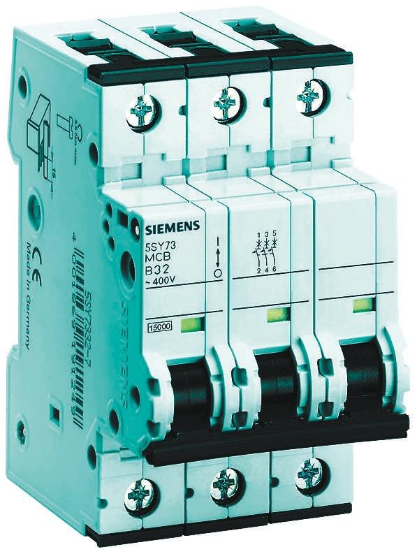 Siemens 5SY7 MCB Leitungsschutzschalter Typ B, 3-polig 16A 400V, Abschaltvermögen 15 kA Sentron DIN-Schienen-Montage