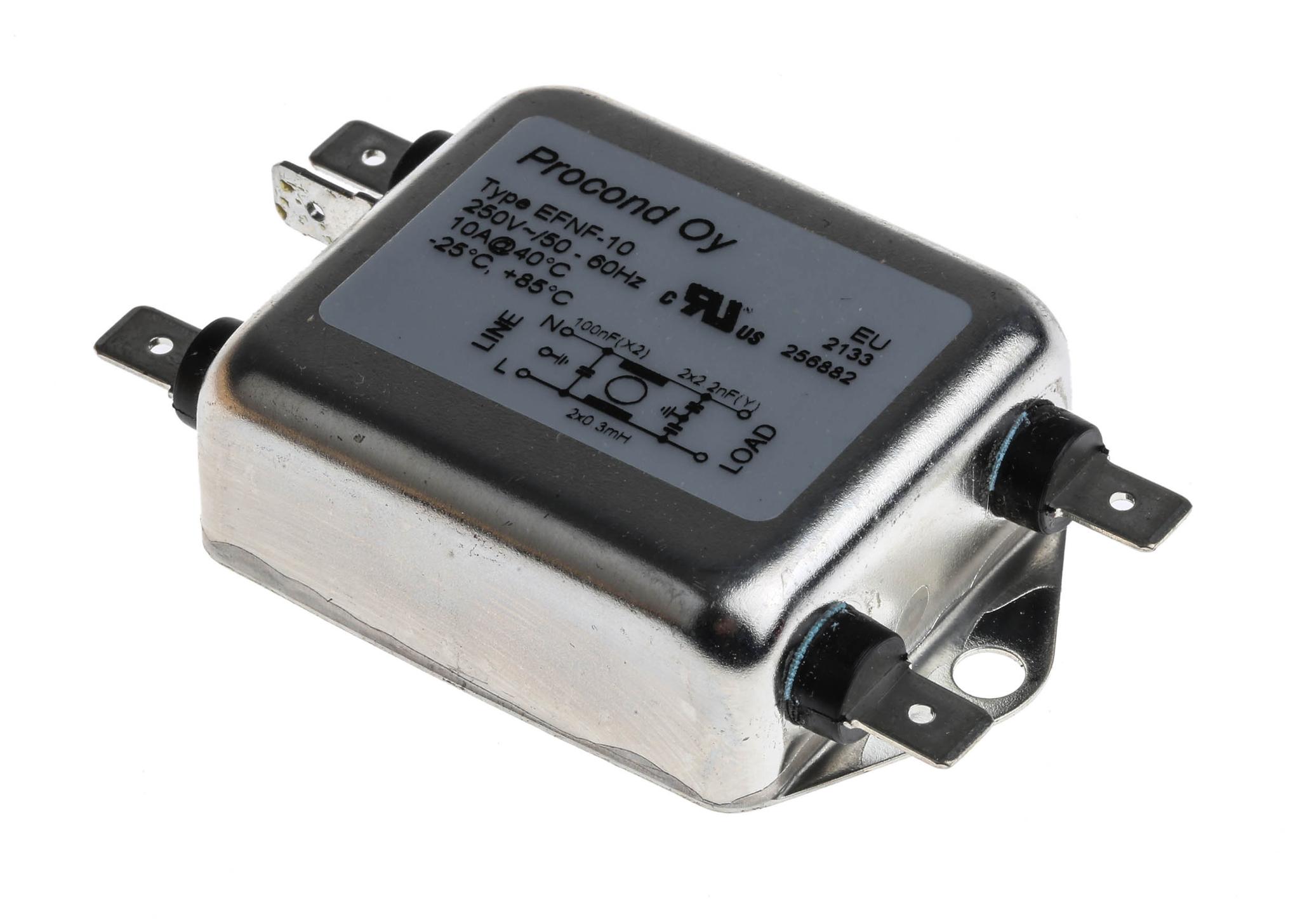 RS PRO Entstörfilter, 250 V ac, 10A, Gehäusemontage, Flachstecker 0,2 mA / 400Hz Single Stage Zustände