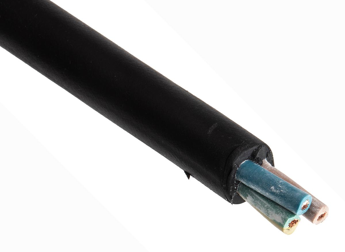 Produktfoto 1 von RS PRO Netzkabel, 3-adrig Schwarz x 2,5 mm² /Ø 11.8mm 25 A 50m, 450 V, 750 V, CPE