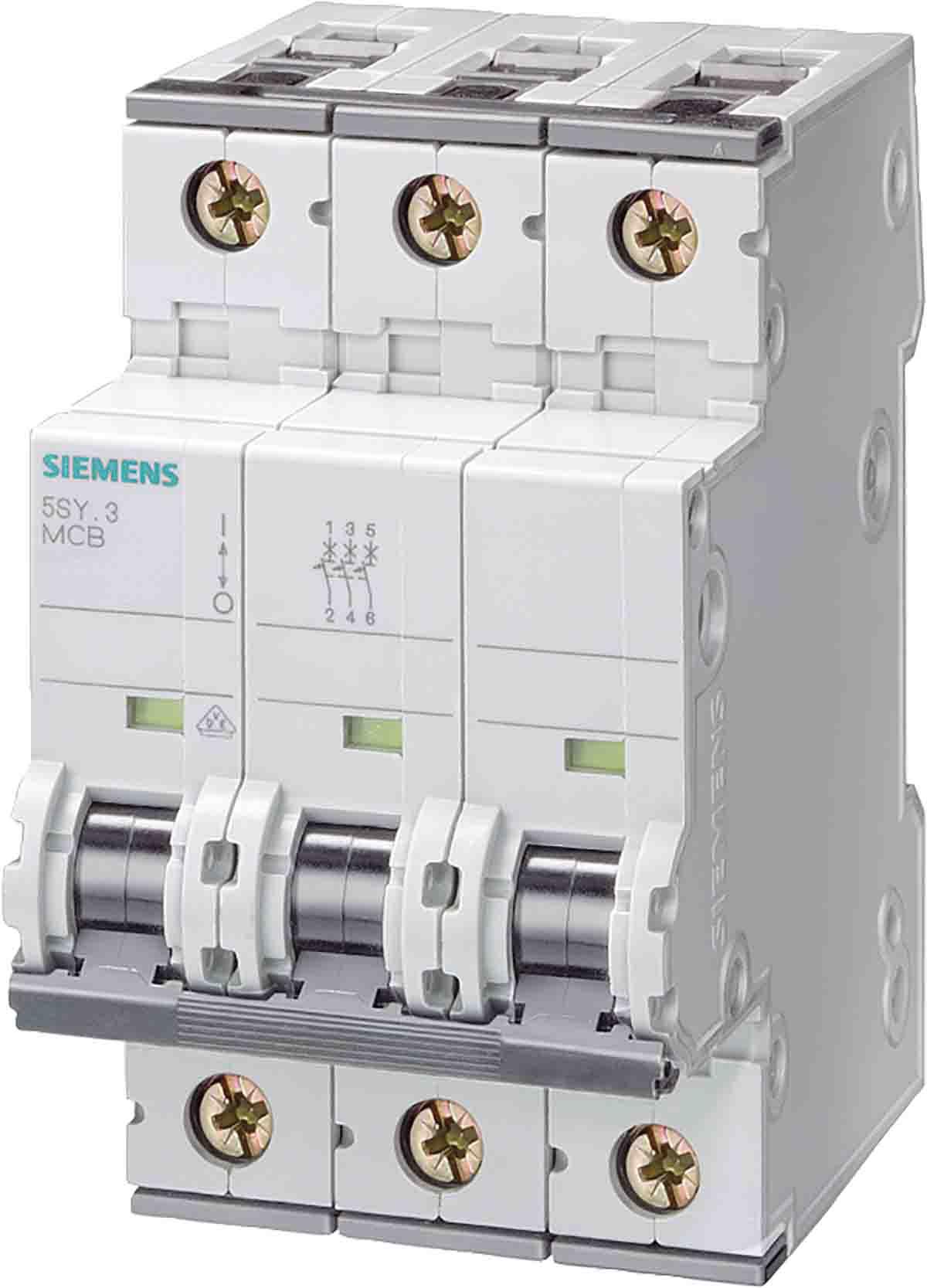 Produktfoto 1 von Siemens 5SY6 MCB Leitungsschutzschalter Typ C, 3-polig 300mA 400V, Abschaltvermögen 5 kA SENTRON DIN-Schienen-Montage