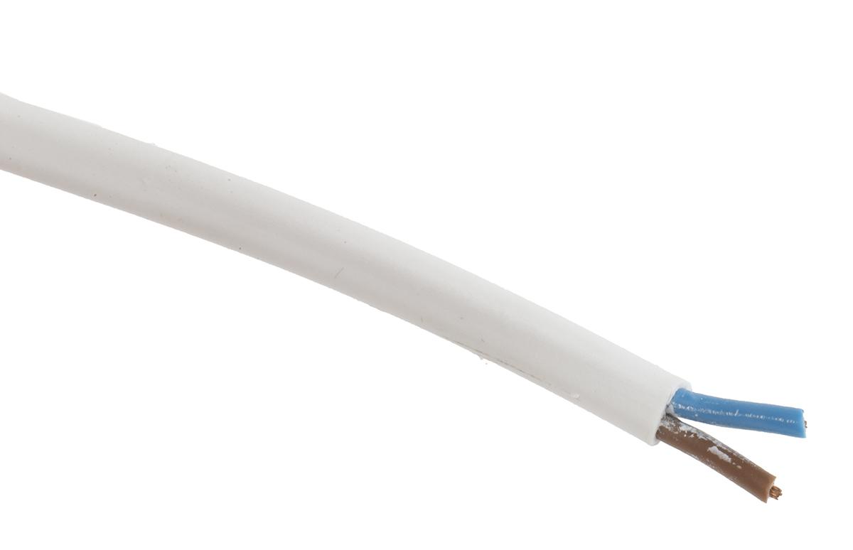 Produktfoto 1 von RS PRO Netzkabel, 2-adrig Typ 2192Y Weiß x 0,5 mm² /Ø 5.34mm 3 A, 100m, 300 V, PVC