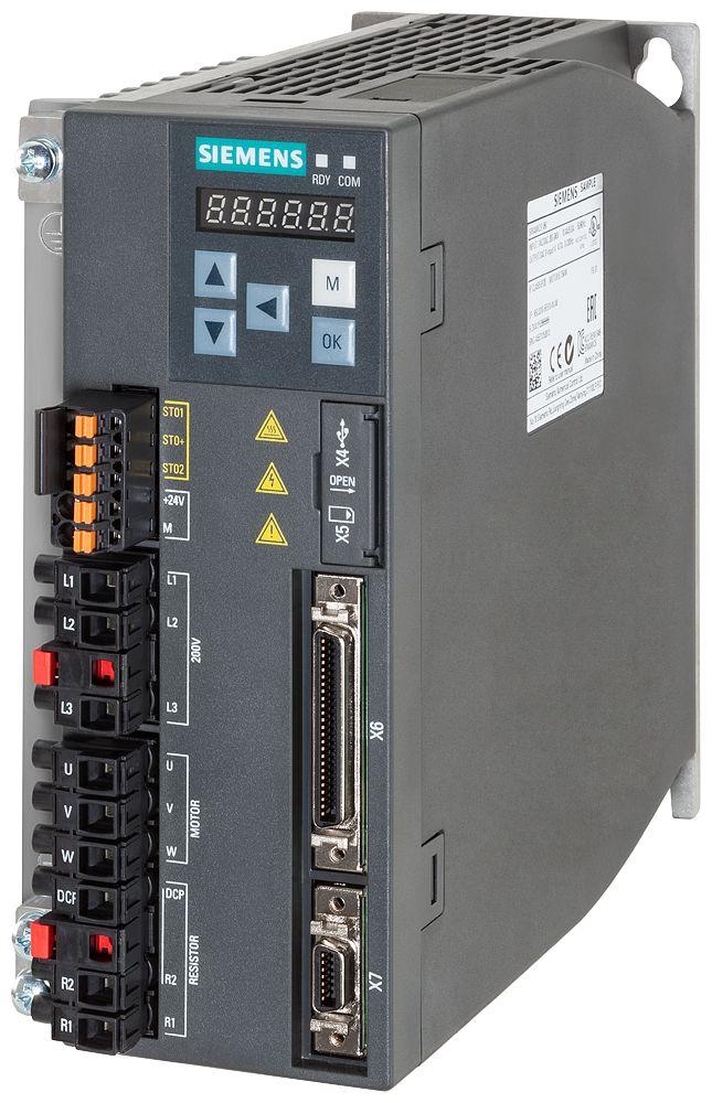 Produktfoto 1 von Siemens 6SL3210, 3-Phasen Frequenzumrichter 1,5 kW, 240 V ac / 10,6 A 66Hz für SINAMICS V90