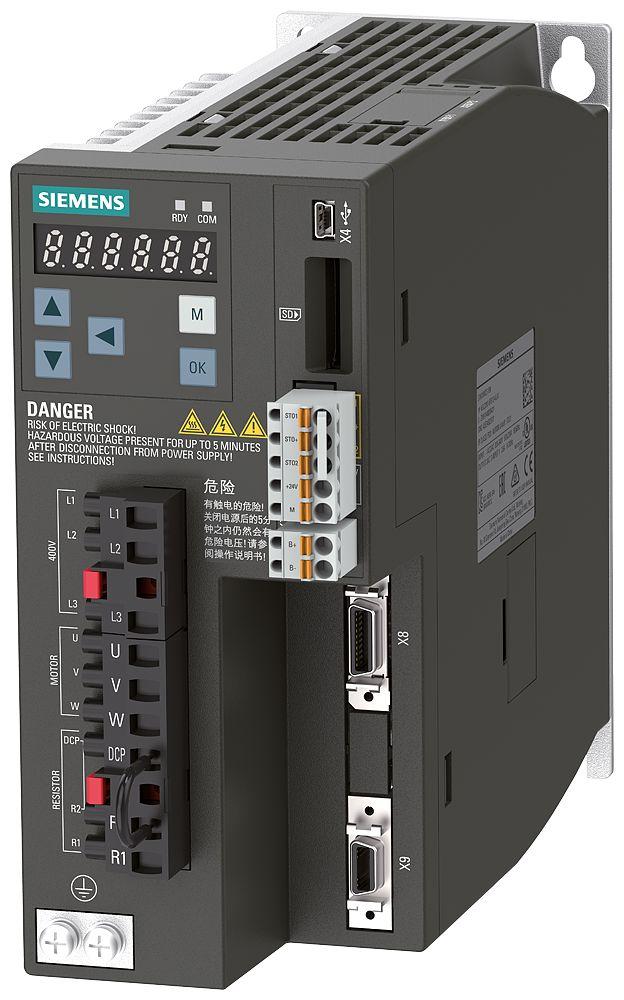 Produktfoto 1 von Siemens 6SL3210, 3-Phasen Frequenzumrichter 1 kW, 480 V ac / 3 A 66Hz für SINAMICS V90