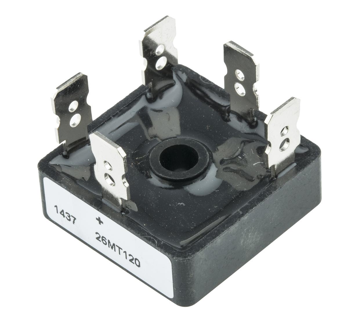 Produktfoto 1 von Vishay Brückengleichrichter, 3-phasig 25A 1200V THT 1.26V D 63 5-Pin 200μA