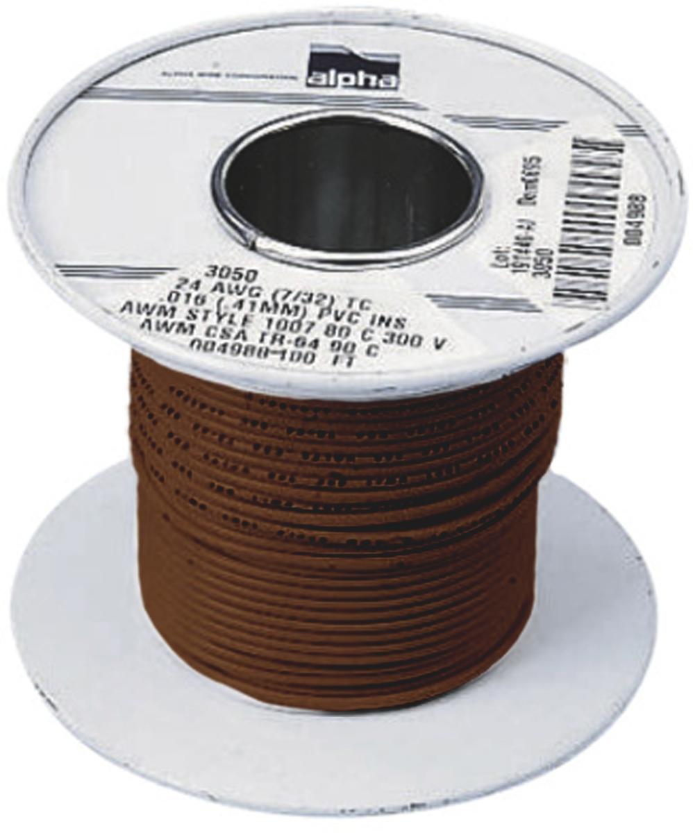 Produktfoto 1 von Alpha Wire Einzeladerleitung 0,52 mm², 20 AWG 30m Braun PVC isoliert Ø 1.75mm 10/0,25 mm Litzen UL1007