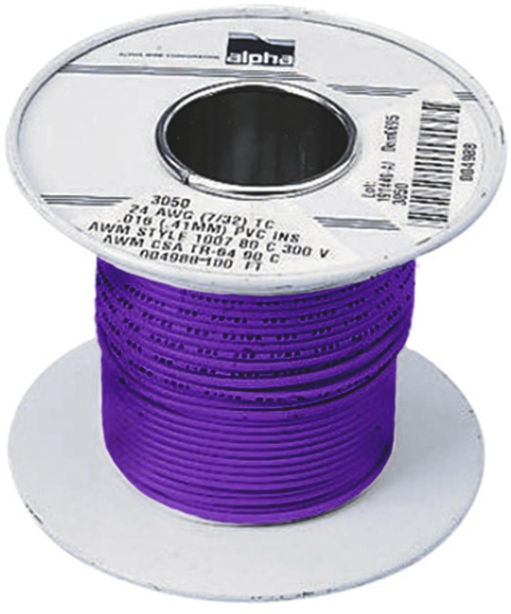 Produktfoto 1 von Alpha Wire Einzeladerleitung 0,2 mm², 24 AWG 30m Violett PVC isoliert Ø 1.42mm 7/0.20 mm Litzen UL1007